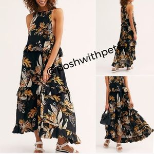 Free People Anita Printed Maxi Dress Black Floral Medium